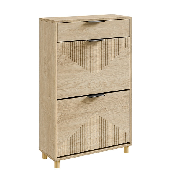 SoBuy Schuhschrank in Light Oak mit einer Schublade, Praktisches Schuhregal mit Klapptüren, 60×24×95 cm, FSR212-N