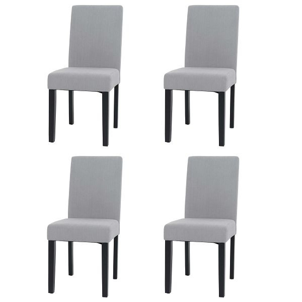 Mendler 4er-Set Esszimmerstuhl Littau, Stuhl Küchenstuhl Hochlehner, Stoff/Textil Cord Holz, hellgrau, dunkle Beine, 107733