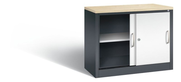 C+P Sideboard mit Schiebetüren Acurado, H720xB1000xT400mm, Farbe: Schwarzgrau / Verkehrsweiß, Bügelgriff, 2 OH, 5725-00 S10112
