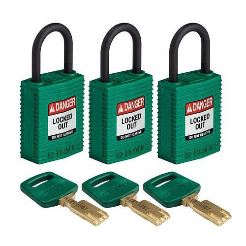 Brady Vorhängeschlösser SafeKey, Nylon, VE: 3 Stück, lichte Bügelhöhe 25,40 mm, grün, 311936