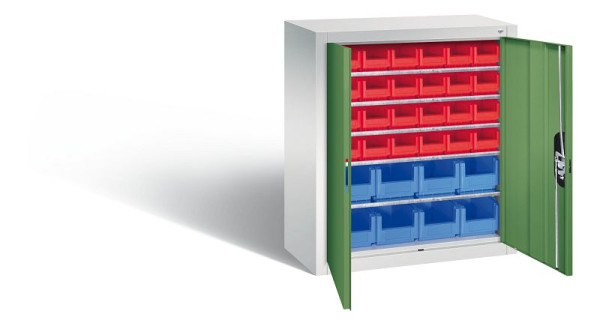 C+P Magazinschrank Serie 13, H830xB700xT300mm, Farbe: Lichtgrau / Resedagrün, Muldengriff, 134013-24 S10036