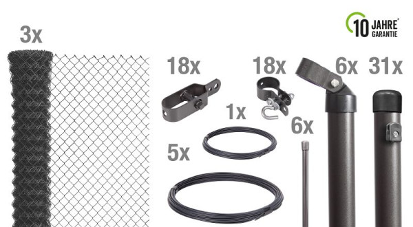 Alberts Set Maschendrahtzaun, Stahl, zinkphosphatiert anthrazit-metallic, zum Einbetonieren, 75 m x 1500 mm, 635091