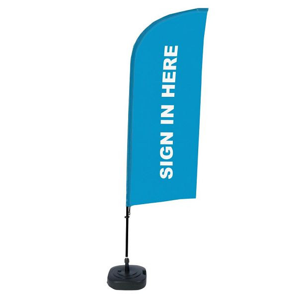 Showdown Displays Beachflag Alu Wind Komplett-Set Hier Anmelden Blau Englisch ECO, BFAW310-WT21-I114ECO