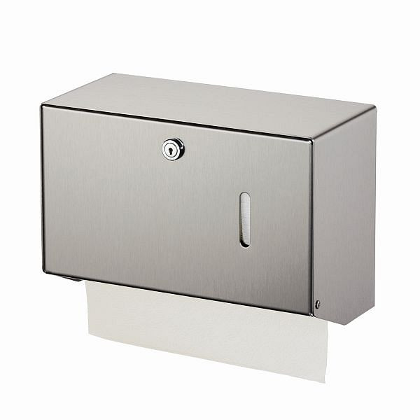 Air Wolf Papierhandtuchspender für bis zu 400 Falthandtücher, Serie Omikron II, H x B x T: 190 x 275 x 130 mm, Edelstahl gebürstet, 35-742