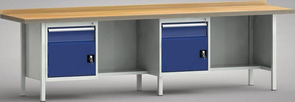 KLW Profi-Werkbank - 3000 x 700 x 905 mm L x T x H (ERGO-Version), je Arbeitsplatz links 150EA/Türe 350 mm, WP382E-3000M45-E1681