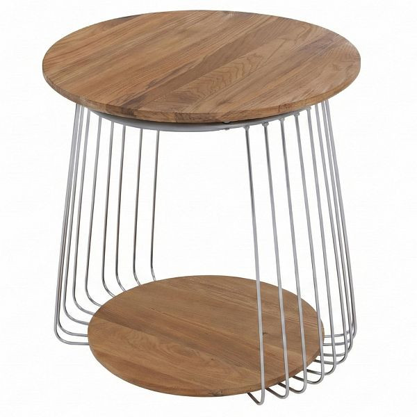 MCA Couchtisch HWC-P60, Beistelltisch Kaffeetisch Loungetisch, Metall MDF rund Ø 50cm, braun, 119399