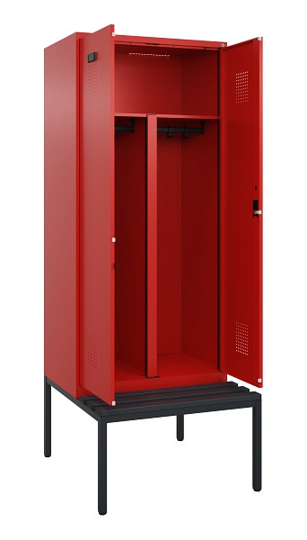 C+P PSA Doppel-Spind Evolo PLUS, Bank, 2 Abteile, 2120x800x815mm, 3020/3020, Zylinderschloss, Sitzfläche Kunststoff, Sitzbank, 0490527-22P S10105