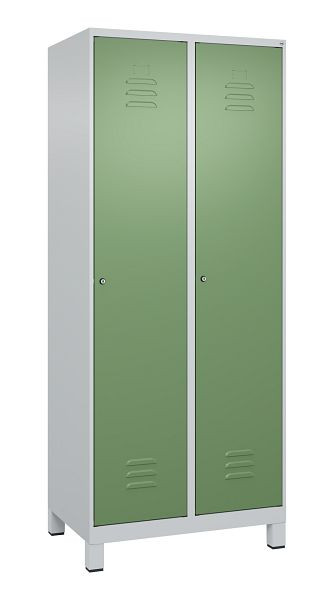 C+P Umkleidespind Classic PLUS, Füße, 2 Abteile, 1950x800x500mm, 7035/6011, Zylinderschlösser, 080010-22 S10021