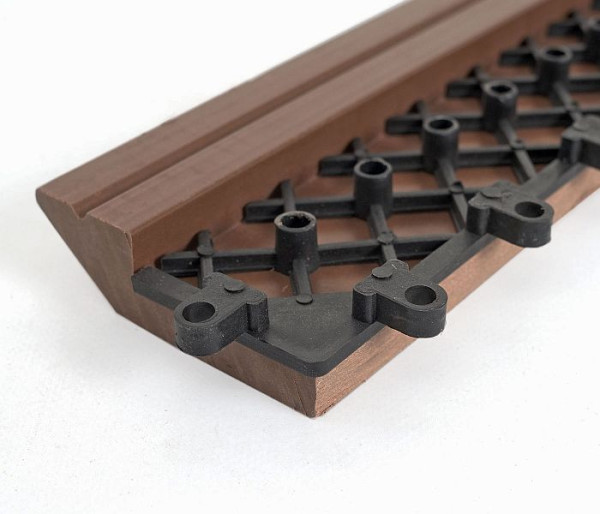 Mendler 2er-Set Abschlussleiste für WPC Bodenfliese Rhone, Abschlussprofil, Holzoptik Terrasse, coffee gerade mit Haken, 65085