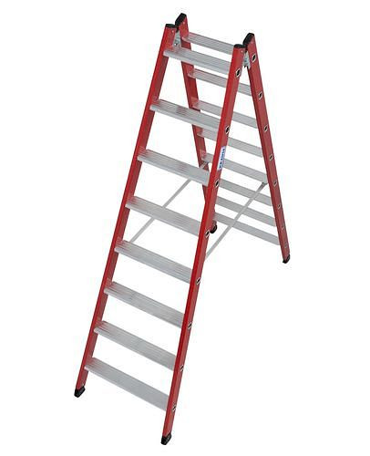 DENIOS Kunststoff-Stufen-Doppelleiter, aus GFK, 2 x 8 Stufen, 257536