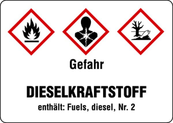 Schilder Klar Gefahrengutkennzeichnung GHS-Gefahrstoffetiketten: Dieselkraftstoff (Kurzform), 105x74 mm Folie selbstklebend, 562/31