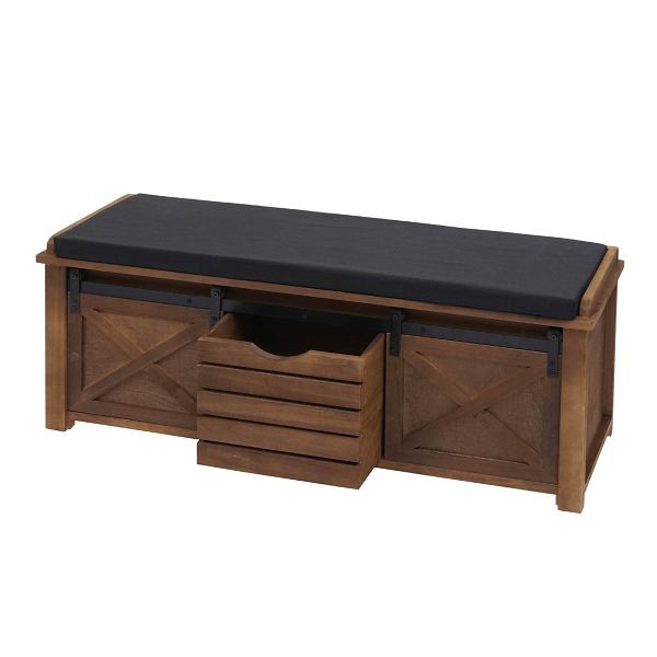 Mendler Sitzbank mit Staufächern HWC-H53, Polsterbank Sitz-Kommode, Shabby-Look Massiv-Holz Metall Stoff 43x102x33cm, braun, 73596