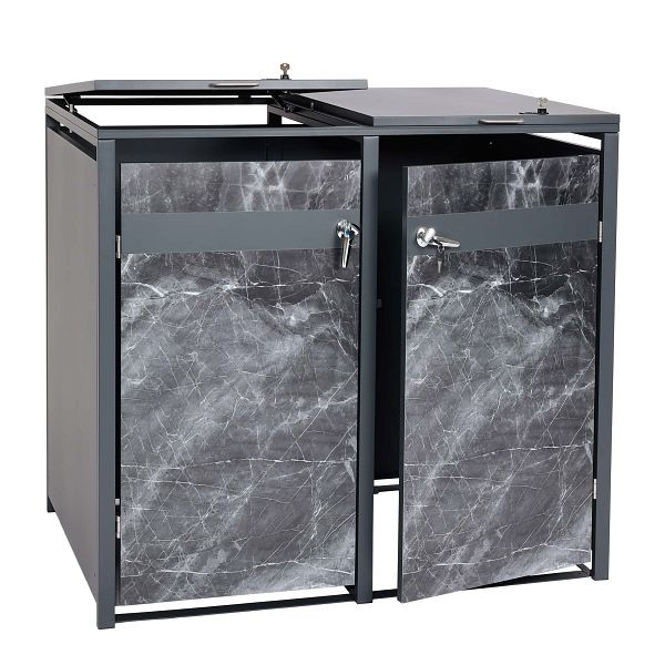 Mendler 2er Mülltonnenverkleidung HWC-J82, Mülltonnenbox, erweiterbar, Metall 50kg, anthrazit, Marmor-Optik dunkel, 83394+83395