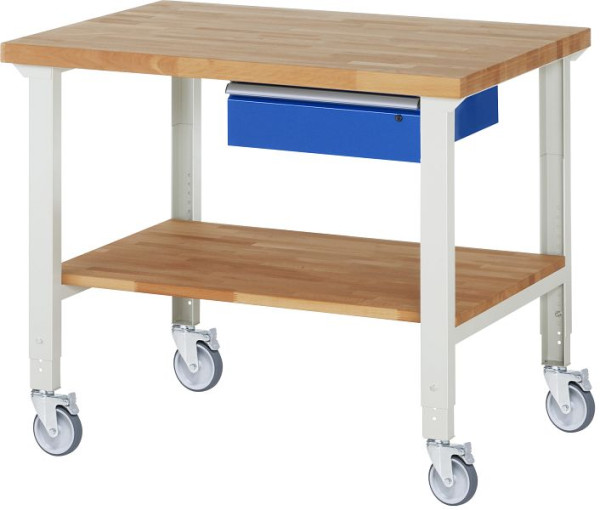 RAU Fahrbare Werkbank (höhenverstellbar) 7001A7, 1250x900x950-1000mm, 4 Lenkrollen, 05-7001A7-129B4H4.11