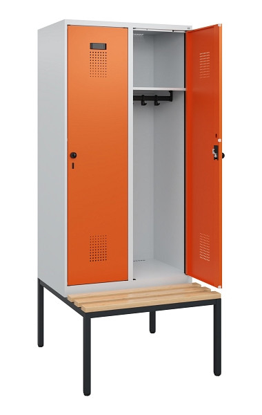 C+P Spind Evolo PLUS, 2 Abteile, 1950x800x815mm, 7035/2004, Drehriegel, Sitzfläche Buche-Hartholz, Sitzbank, 0490505-22 S10002