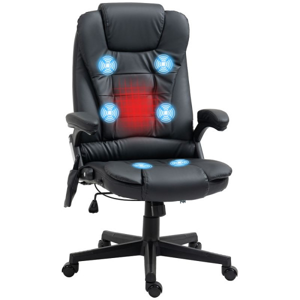 HOMCOM Massagesessel Bürostuhl, Chefsessel mit 6-Punkt-Vibrationsmassage und Wärmefunktion, drehbar Gaming-Stuhl, Kunstleder, 70 x 70 x 111-121 cm, A2-0055