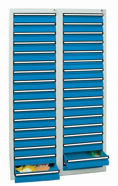 stumpf Schubladenschrank, Höhe 180 cm, Teleskopauszüge, 40 kg / Schublade, 34 Schubladen, lichtgrau / lichtblau, 7104178