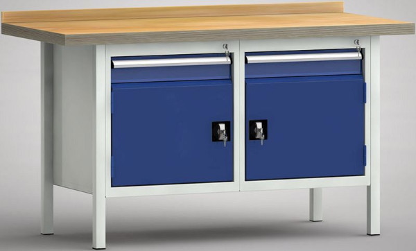 KLW Profi-Werkbank - 1500 x 700 x 905 mm L x T x H (ERGO-Version), links & rechts 100EA/Türe 400 mm, WP177E-1500M45-E7022