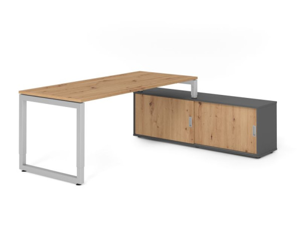 Hammerbacher Aufsatz-Schreibtisch RSE19, 180x80cm, Platte: Asteiche, 25mm dick, Rahmen Silber, höheneinstellbar, Ahorn, SB/R/S/G/R, VRSE19SB/R/S/G/R
