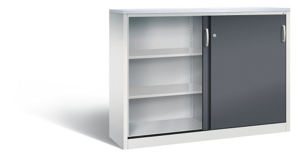C+P Sideboard mit Schiebetüren Acurado, H1200xB1600xT400mm, Farbe: Lichtgrau / Schwarzgrau, Bügelgriff, 3 OH, 2147-1200 S10317