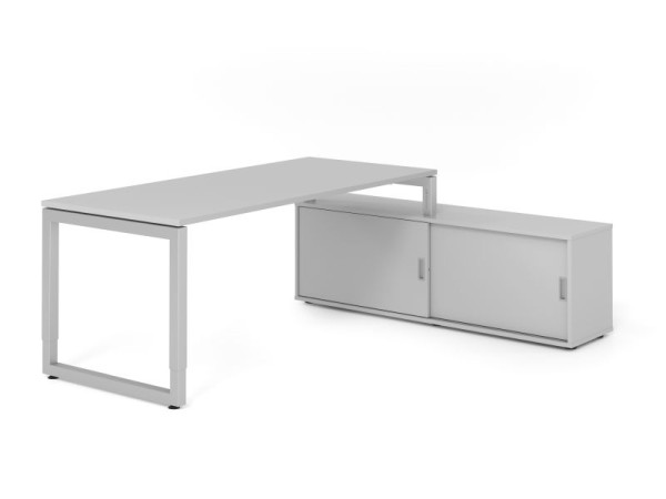 Hammerbacher Aufsatz-Schreibtisch RSE19, 180x80cm, Platte: Grau, 25mm dick, Rahmen Silber, höheneinstellbar, Ahorn, SB/5/S/5/5, VRSE19SB/5/S/5/5