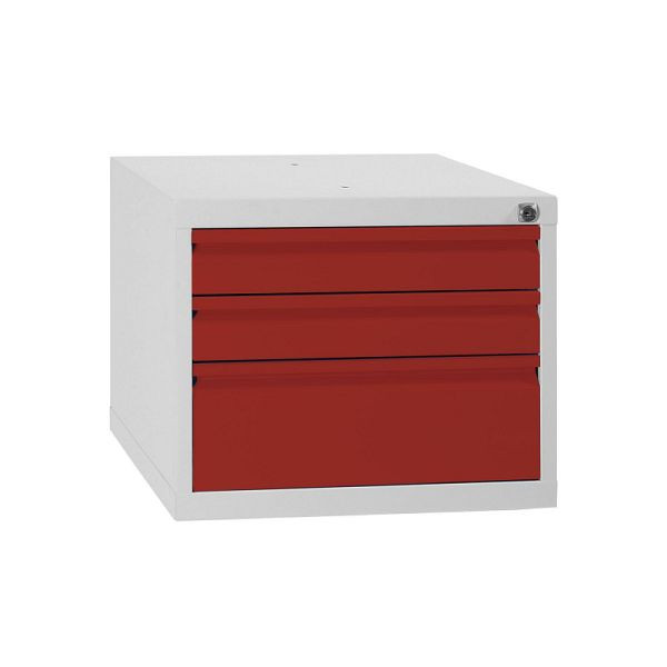 Lüllmann Schubladenmodul, 3 Schubladen, 380 x 460 x 550 mm, lichtgrau/feuerrot, 808924