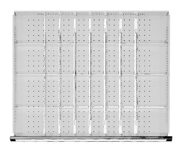 ANKE Werkbänke Schubladeneinteilungssatz; für Schublade 750 x 600 mm (BxT); für Fronthöhe 90 - 150 mm; 1/8 Teilung, 902.313