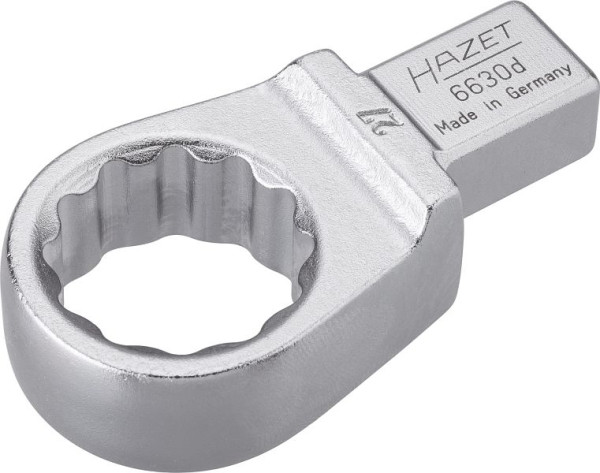 Hazet Einsteck-Ringschlüssel, Einsteck-Vierkant 14 x 18 mm, Außen-Doppel-Sechskant-Tractionsprofil, 27 mm, 6630D-27