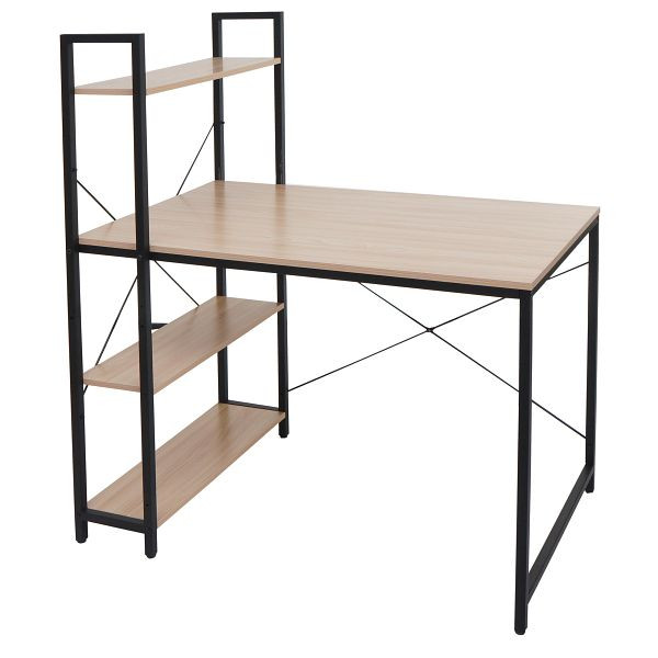 Mendler Schreibtisch mit Regal HWC-K81, Laptoptisch Bürotisch Arbeitstisch, 100x60cm Metall Holz, natur, 98670