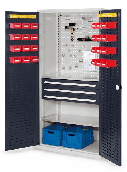 Kappes RasterPlan Schubladenschrank, Modell 22, RAL 7035/7016, Türinnenseite: Schlitzplatten 1950 x 1000 x 600 mm, 3 Schubladen H 100 mm, 1460.02.4024