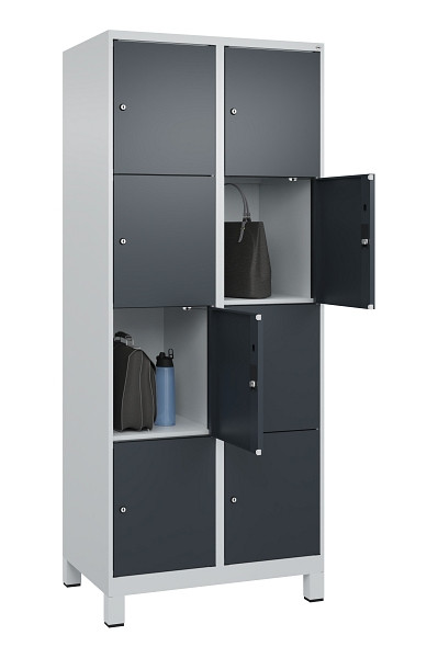 C+P Schließfachschrank Evolo PLUS, mit Füßen, 8 Fächer, 1950x800x500mm, 7035/70, Frontfarbe RAL 7016 Anthrazitgrau, 049010-224 S10012