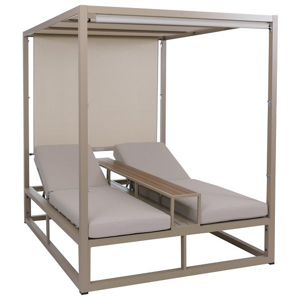 Mendler Alu Lounge-Gartenliege HWC-P81, Sonnenliege Daybed, 10cm-Polster 220g/m² 196x165x196cm, beige, Polster beige, 120108