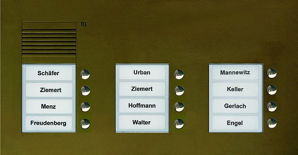 TCS Audio Außenstation Serie PUK 12 Klingeltasten (rechtsbündig), 3-spaltig, UP bronze, PUK12/3-EB