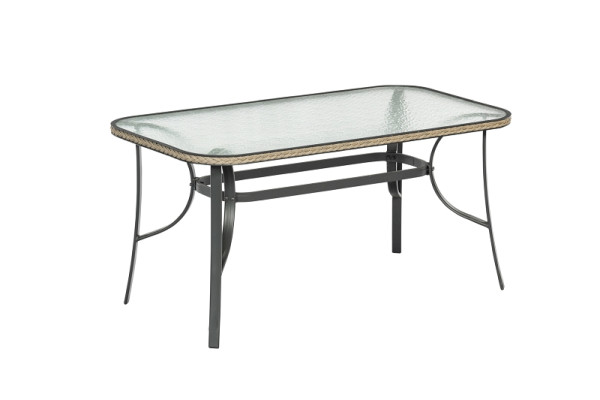 Merxx Roma Tisch 150 x 80 cm, Glasplatte mit Geflechtrand, graphit/natur, Aluminiumgestell, 28197-211