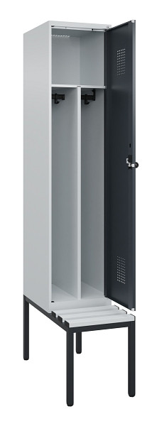 C+P Spind Evolo PLUS, 1 Abteile, 2120x400x815mm, 7035/7016, Haken 4, Drehriegel, Sitzfläche Kunststoff, Sitzbank, Trennwand, 0490507-12F S10066