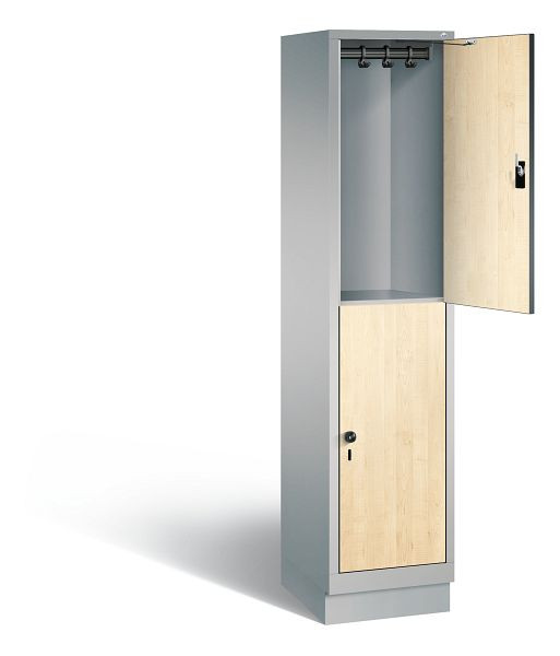 C+P Spind doppelstöckig Evolo, H1800xB420xT500mm, Farbe: Weißaluminium / Dekor Donau-Ahorn, 48320-12 S10106