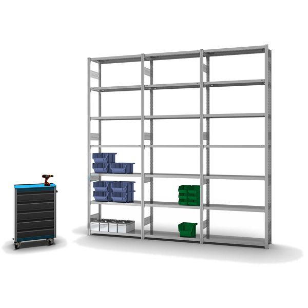 hofe Fachboden-Grundregal, 3000x300x1000 mm, 7 Fachebenen, verzinkt, 300 kg Fachlast, 2400 kg Feldlast, zweiseitige Bedienung, HZG30310AS