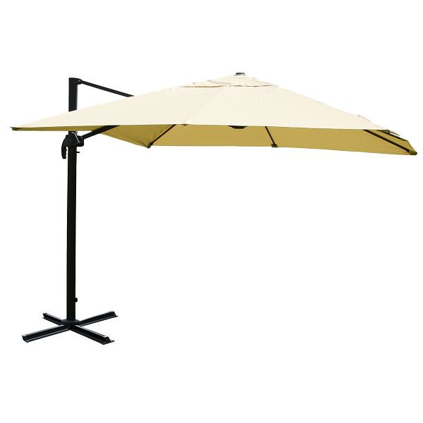 Mendler Gastronomie-Ampelschirm HWC-A96, Sonnenschirm 3x3m (Ø4,24m) Polyester Alu/Stahl 23kg, creme ohne Ständer, drehbar, 117239+122472