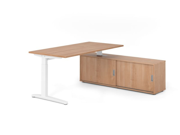Hammerbacher Schreibtisch XB16, 160x80cm, Platte: Nussbaum, 25mm dick, C-Fuß Gestell Weiß, höheneinstellbar, Nussbaum / Nuss, VXBE16SB/N/W/N/N
