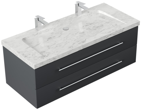 Posseik Badmöbel Marmor Carrara White YAMO 130 cm 2 Hahnlöcher SoftClose grafit, YAMO130032000003DE