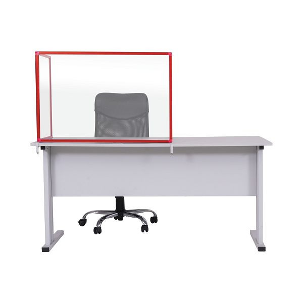 Bi-Office Duo Trennwand, Spritzschutz Acryl, zwei Tafeln, Winkel der zweiten Tafel einstellbar, Roter Aluminiumrahmen, 90x60cm und 45x60cm, AC03209111