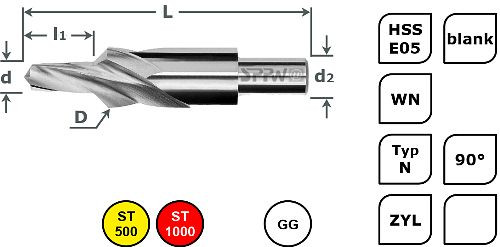 SPPW Kurzstufenbohrer HSS-E05 90° L: 120x28 Ø13,0x25,0 - M12, 1234001200