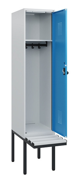 C+P Spind Evolo PLUS, 1 Abteil, 1950x400x815mm, 7035/5012, Drehriegel, Sitzfläche Kunststoff, 0490405-12 S10061