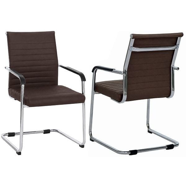 Mendler 2er-Set Besucherstuhl HWC-Q85, Konferenzstuhl Freischwinger, Metall Kunstleder 280 g/m², dunkelbraun, 121941