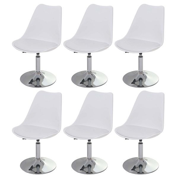 Mendler 6er-Set Drehstuhl Malmö T501, Stuhl Küchenstuhl, höhenverstellbar, Kunstleder, weiß, Chromfuß, 3x57361
