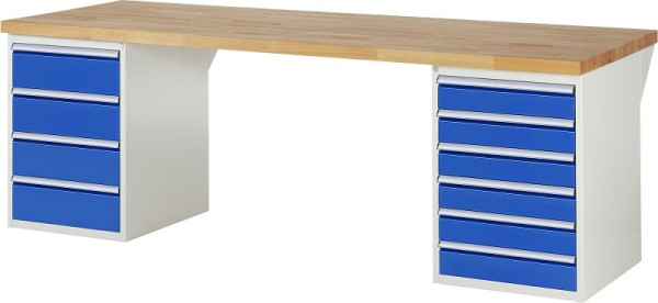 RAU Werkbank Serie 7000 - Baukasten-Bauweise, 2x Unterbau-Container (4x Schublade, 6x Schublade), 2500x840x900 mm, 03-7821A3-259B4S.11