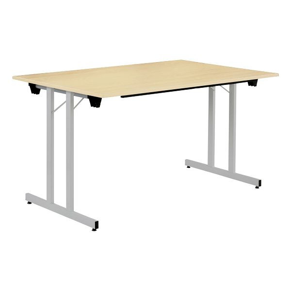 Bisley Klapptisch, rechteckig, Breite 1600 mm, Tiefe 800 mm, 19mm Tischstärke, 300 aluminium x MP ahorn, KT1608MP300