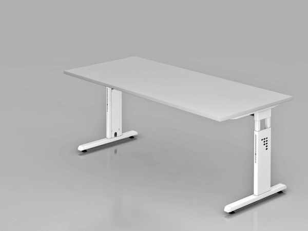 Hammerbacher Schreibtisch C-Fuß 180x80cm Grau/Weiß, Arbeitshöhe 65-85 cm, VOS19/5/W