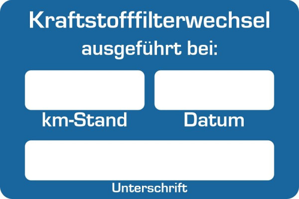 Eichner Kundendienst-Aufkleber, Text: Kraftstofffilter-Wechsel ausgeführt bei, VE: 250 Stück, 9220-00068