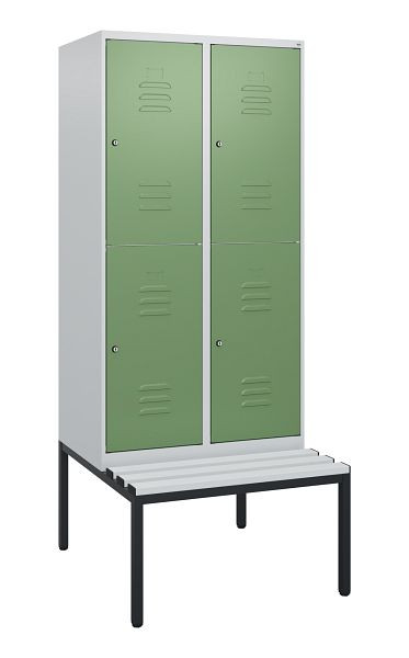 C+P Doppelstöckiger Spind Classic PLUS, 2 Abteile, 1950x800x815mm, 7035/6011, Zylinderschlösser, mit untergebauter Sitzbank, 0803505-22 S10071